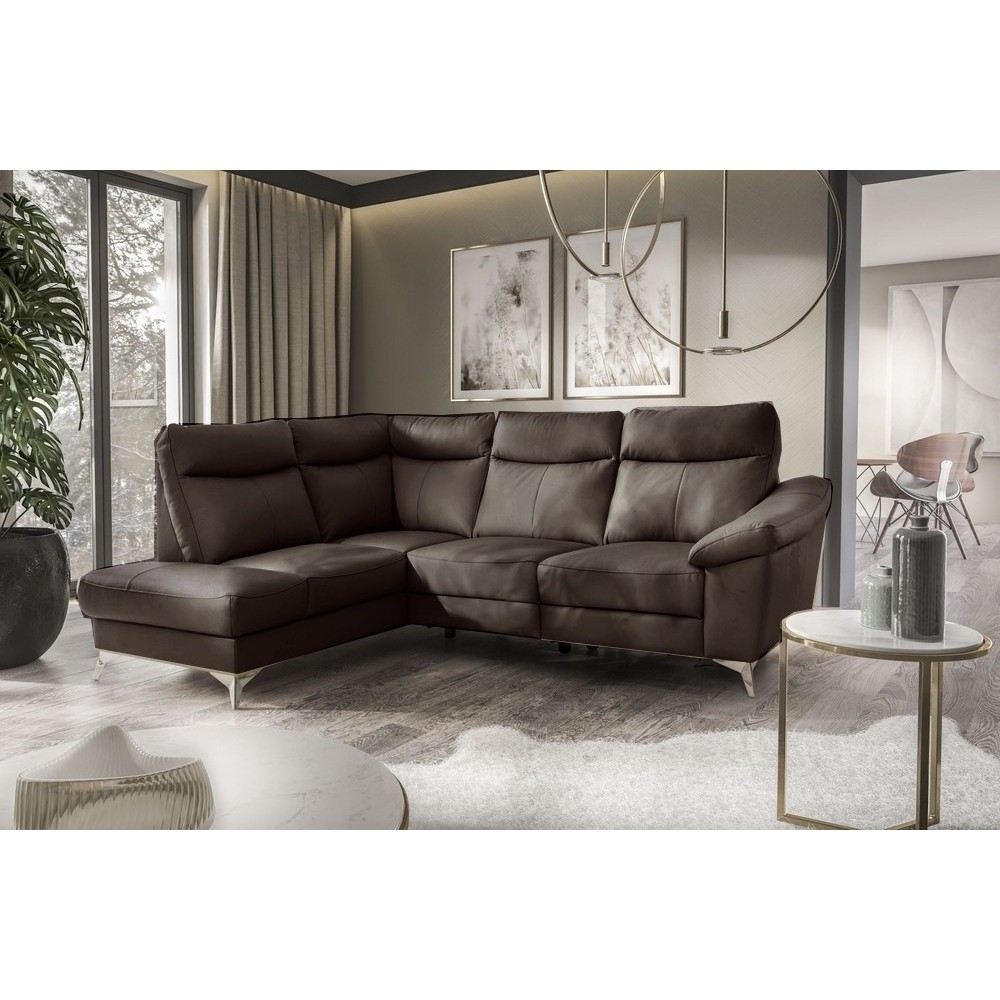 - Canapé d'angle en cuir italien de luxe 5 places LUZINI chocolat, angle gauche - Canapé d'angle en cuir italien de luxe 5 places LUZINI chocolat, angle gauche