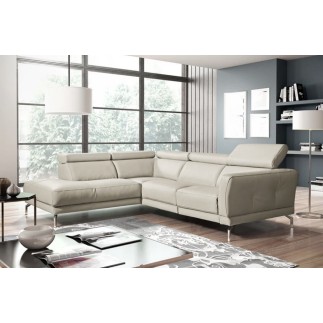 - Canapé d'angle en 100% tout cuir épais de luxe italien, 5/6 places DALBERT, couleur crème, angle gauche