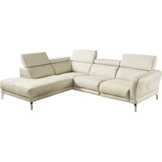 - Canapé d'angle en 100% tout cuir épais de luxe italien, 5/6 places DALBERT, couleur crème, angle gauche