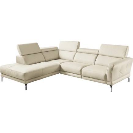 - Canapé d'angle en 100% tout cuir épais de luxe italien, 5/6 places DALBERT, couleur crème, angle gauche