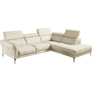 Canapé d'angle en 100% tout cuir épais de luxe italien , 5/6 places DALBERT, couleur crème, angle droit