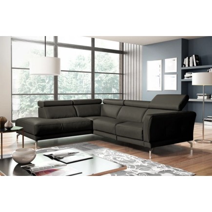 Canapé d'angle en 100% tout cuir épais de luxe italien , 5/6 places DALBERT, couleur anthracite, angle gauche