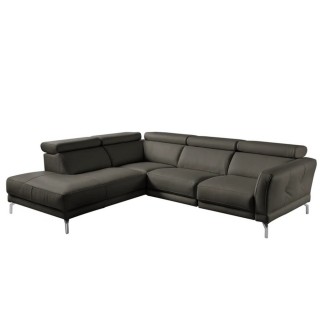 Canapé d'angle en 100% tout cuir épais de luxe italien , 5/6 places DALBERT, couleur anthracite, angle gauche