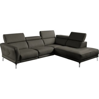 Canapé d'angle en 100% tout cuir épais de luxe italien , 5/6 places DALBERT, couleur anthracite, angle droit