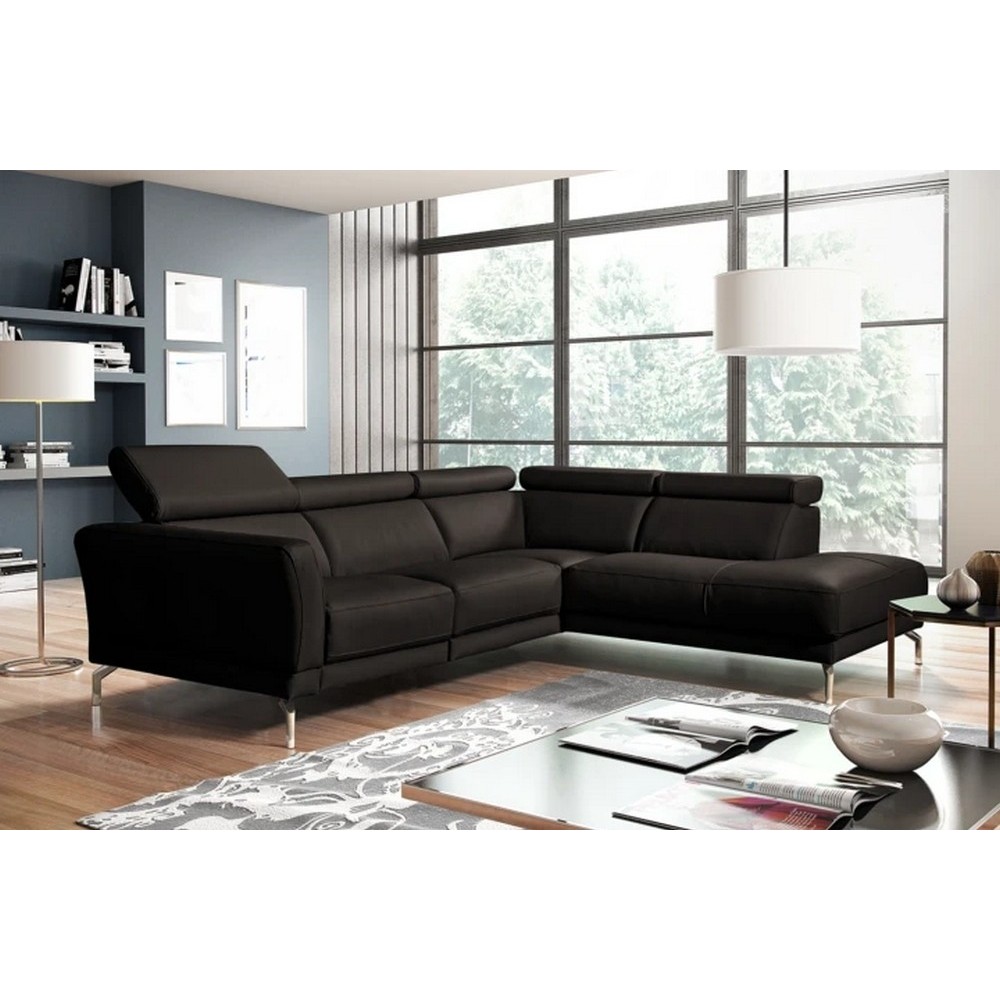 Canapé d'angle en 100% tout cuir épais de luxe italien , 5/6 places DALBERT, couleur chocolat, angle droit