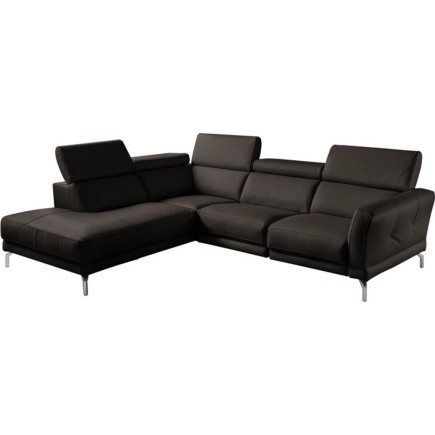 Canapé d'angle en 100% tout cuir épais de luxe italien , 5/6 places DALBERT, chocolat, angle gauche