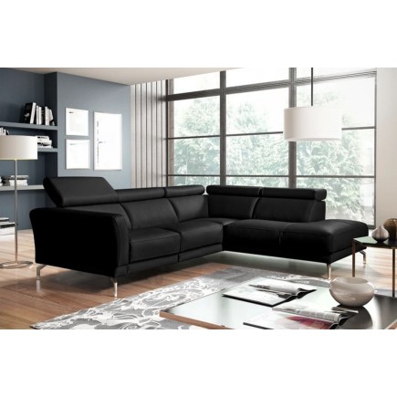 Canapé d'angle en 100% tout cuir épais de luxe italien , 5/6 places DALBERT, couleur noir, angle droit