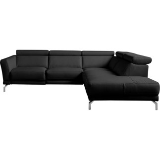 Canapé d'angle en 100% tout cuir épais de luxe italien , 5/6 places DALBERT, couleur noir, angle droit