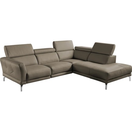 Canapé d'angle en 100% tout cuir épais de luxe italien , 5/6 places DALBERT, couleur taupe, angle droit