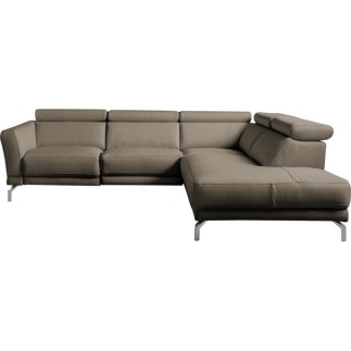 Canapé d'angle en 100% tout cuir épais de luxe italien , 5/6 places DALBERT, couleur taupe, angle droit