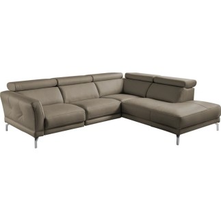 Canapé d'angle en 100% tout cuir épais de luxe italien , 5/6 places DALBERT, couleur taupe, angle droit