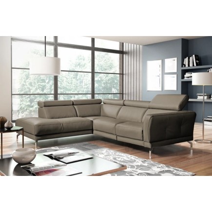 - Canapé d'angle en 100% tout cuir épais de luxe italien , 5/6 places DALBERT, couleur taupe, angle gauche