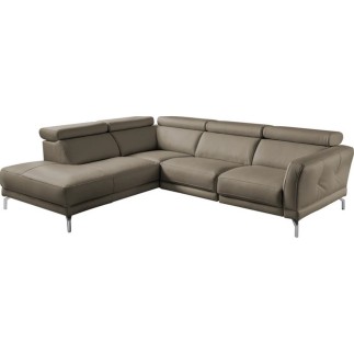 - Canapé d'angle en 100% tout cuir épais de luxe italien , 5/6 places DALBERT, couleur taupe, angle gauche