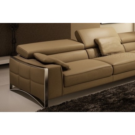 Canapé d'angle en cuir italien haut de gamme 5 places SUEDE, marron.