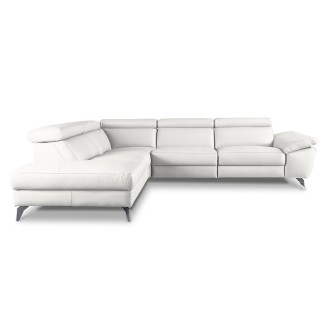 Canapé d'angle relax en 100% tout cuir épais de luxe italien avec relax électrique, 5/6 places KASTER, blanc cassé, angle gauche