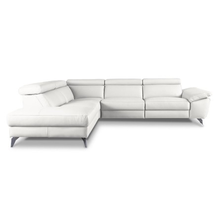 Canapé d'angle relax en 100% tout cuir épais de luxe italien avec relax électrique, 5/6 places KASTER, blanc cassé, angle gauche