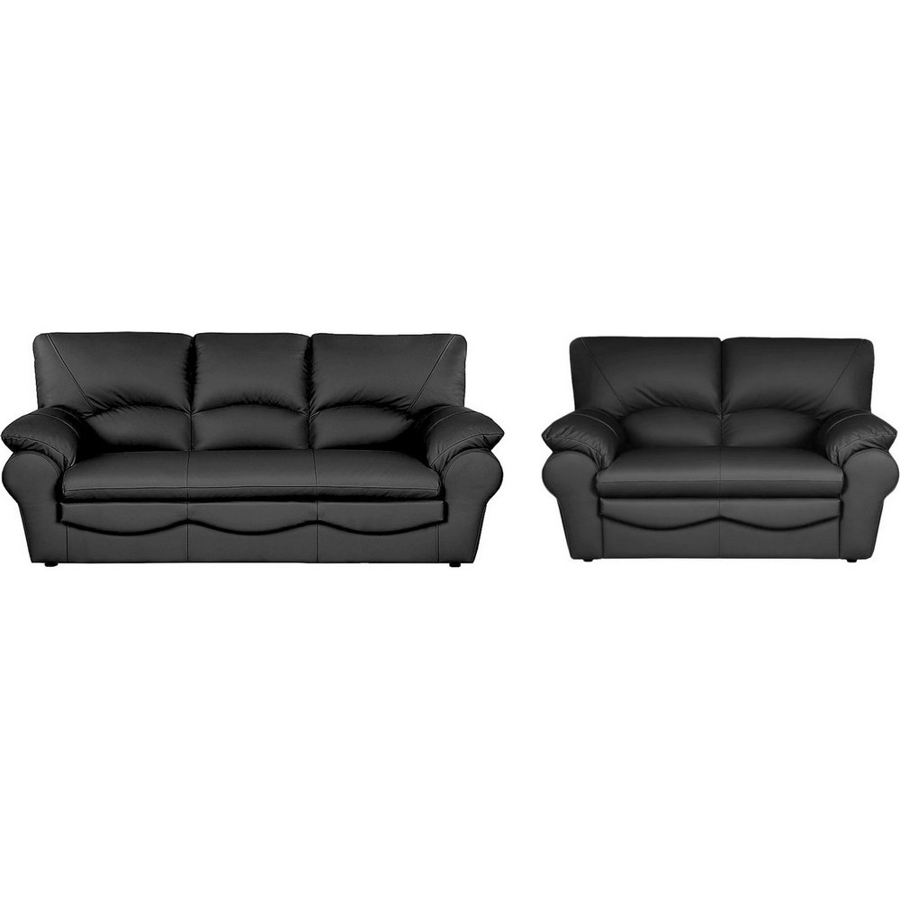 Ensemble Canapé 3 places et 2 places en 100% tout cuir italien vachette OSATIS, NOIR, Blanc cassé
