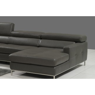 Canapé d'angle en cuir italien 4/5 places YVANA, gris fonce, angle droit