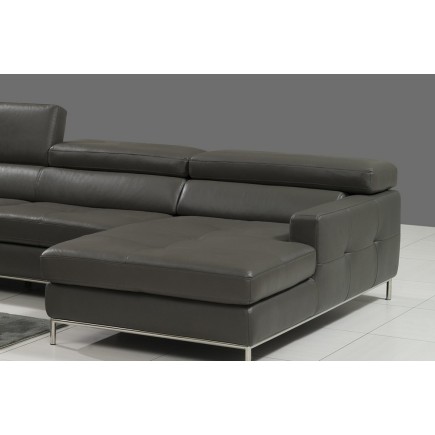 Canapé d'angle en cuir italien 4/5 places YVANA, gris fonce, angle droit