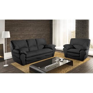Ensemble Canapé 3 places et 2 places en 100% tout cuir italien vachette OSATIS, NOIR