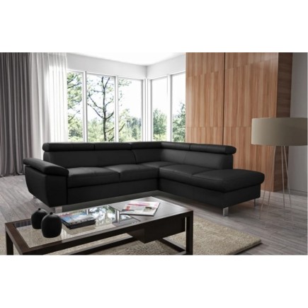 Canapé d'angle en cuir italien de luxe 5 places LUTECE noir, angle droit