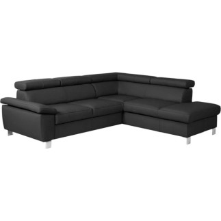 Canapé d'angle en cuir italien de luxe 5 places LUTECE noir, angle droit