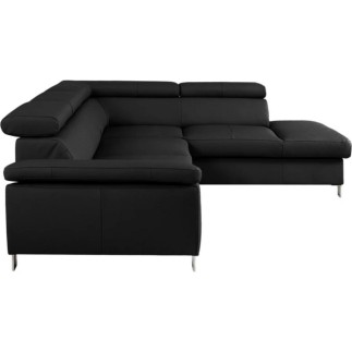 Canapé d'angle en cuir italien de luxe 5 places LUTECE noir, angle droit