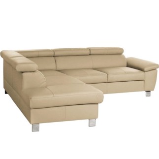Canapé d'angle en cuir italien de luxe 5 places LUTECE beige, angle gauche