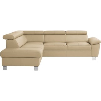 Canapé d'angle en cuir italien de luxe 5 places LUTECE beige, angle droit
