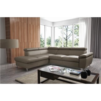 Canapé d'angle en cuir italien de luxe 5 places LUTECE taupe, angle gauche