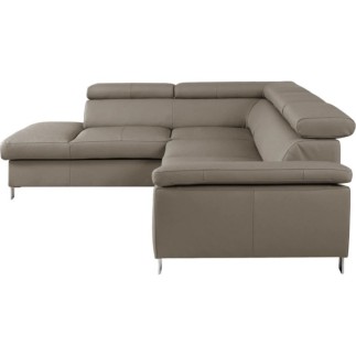 Canapé d'angle en cuir italien de luxe 5 places LUTECE taupe, angle gauche
