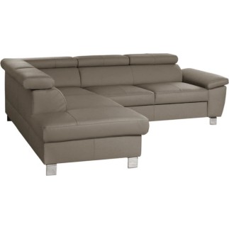 Canapé d'angle en cuir italien de luxe 5 places LUTECE taupe, angle gauche