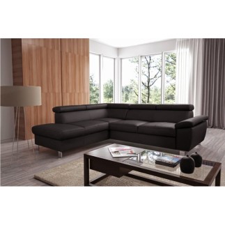 Canapé d'angle en cuir italien de luxe 5 places LUTECE chocolat, angle gauche