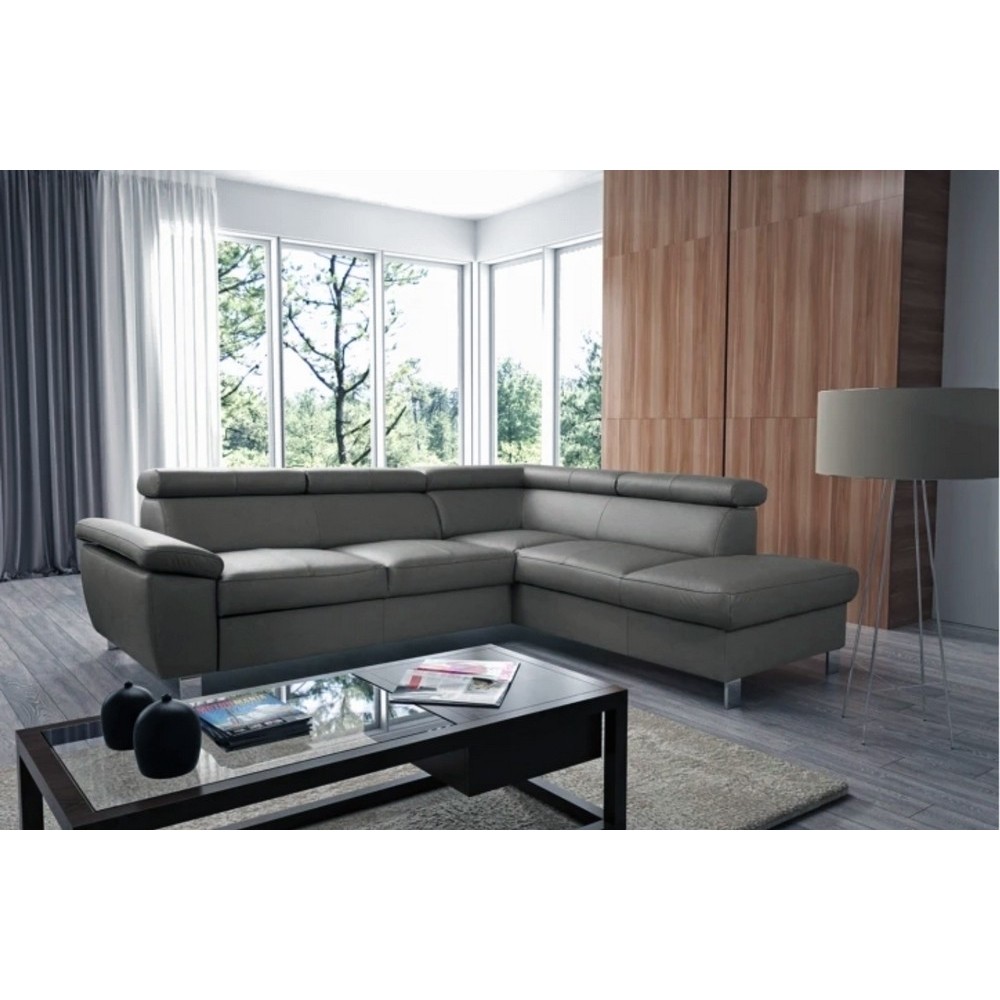 Canapé d'angle en cuir italien de luxe 5 places LUTECE gris foncé, angle droit Canapé d'angle en cuir italien de luxe 5 places LUTECE gris foncé, angle droit
