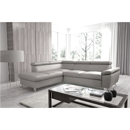 Canapé d'angle en cuir italien de luxe 5 places LUTECE gris clair, angle gauche