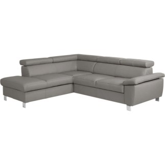 Canapé d'angle en cuir italien de luxe 5 places LUTECE gris clair, angle gauche