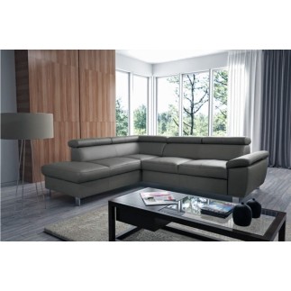 Canapé d'angle en cuir italien de luxe 5 places LUTECE gris foncé, angle gauche