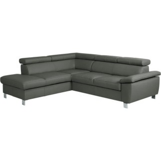 Canapé d'angle en cuir italien de luxe 5 places LUTECE gris foncé, angle gauche