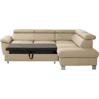 Canapé d'angle convertible en cuir italien de luxe 5 places LUTECIA avec coffre, beige, angle droit
