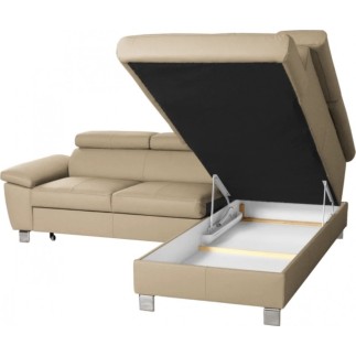 Canapé d'angle convertible en cuir italien de luxe 5 places LUTECIA avec coffre, beige, angle droit