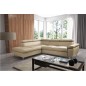 - Canapé d'angle convertible en cuir italien de luxe 5 places LUTECIA avec coffre, beige, angle gauche