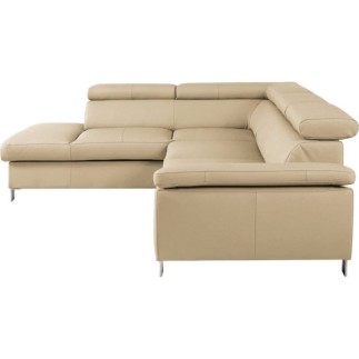 - Canapé d'angle convertible en cuir italien de luxe 5 places LUTECIA avec coffre, beige, angle gauche