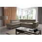 Canapé d'angle convertible en cuir italien de luxe 5 places LUTECIA avec coffre, taupe, angle gauche
