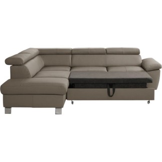 Canapé d'angle convertible en cuir italien de luxe 5 places LUTECIA avec coffre, taupe, angle gauche