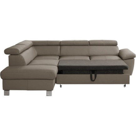 Canapé d'angle convertible en cuir italien de luxe 5 places LUTECIA avec coffre, taupe, angle gauche