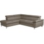 Canapé d'angle convertible en cuir italien de luxe 5 places LUTECIA avec coffre, taupe, angle gauche