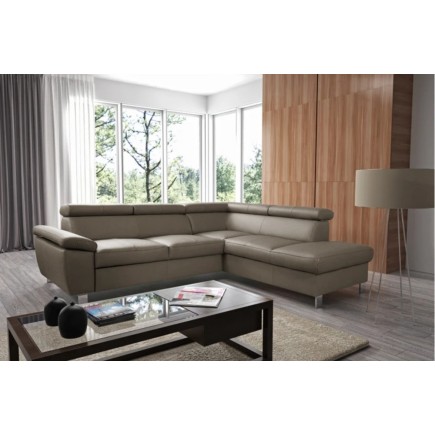 Canapé d'angle convertible en cuir italien de luxe 5 places LUTECIA avec coffre, taupe, angle droit