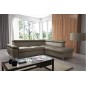 Canapé d'angle convertible en cuir italien de luxe 5 places LUTECIA avec coffre, taupe, angle droit