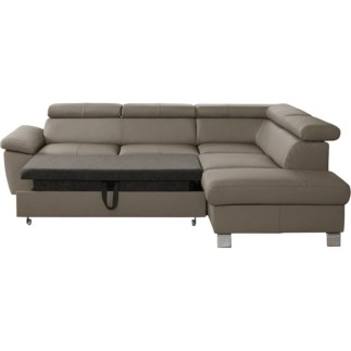 Canapé d'angle convertible en cuir italien de luxe 5 places LUTECIA avec coffre, taupe, angle droit