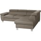 Canapé d'angle convertible en cuir italien de luxe 5 places LUTECIA avec coffre, taupe, angle droit